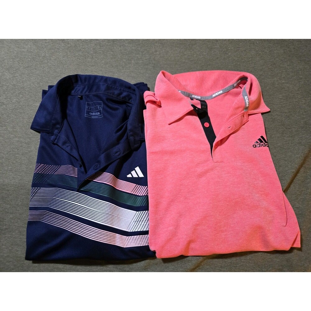 Lot Of 2 Mens Adidas Size Large Golf Polos Performance Material Short Sleeve